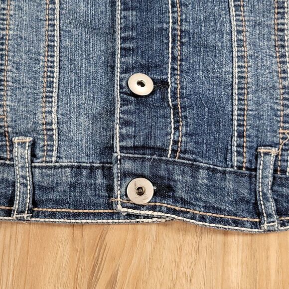 ☔️🔹️Vintage Paris Blues Denim Buttoned Jean Jacket w/Chest Pockets Large - Picture 7 of 11